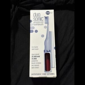 New Duo Sonic Advanced Travel Toothbrush Metallic Cranberry W/ Battery Included